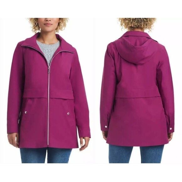 NWT Vince Camuto Womens Chic Hooded Rain Jacket Water Wind Resistant Pink, M - Picture 1 of 7